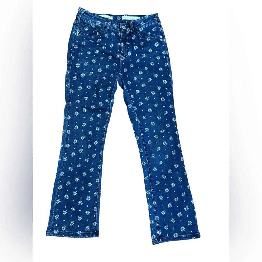 Pilcro Embroidered High-Rise Cropped Starbursts Pattern‎ Bootcut Jeans Sz 26
